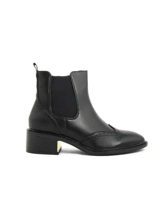 Schwarze Leder-Wingtip-Stiefelette