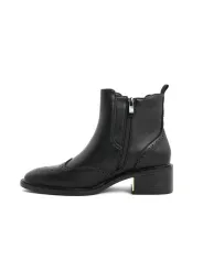 Schwarze Leder Stiefeletten mit Absatz