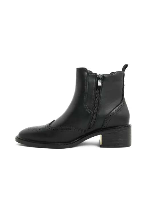 Schwarze Leder Stiefeletten mit Absatz