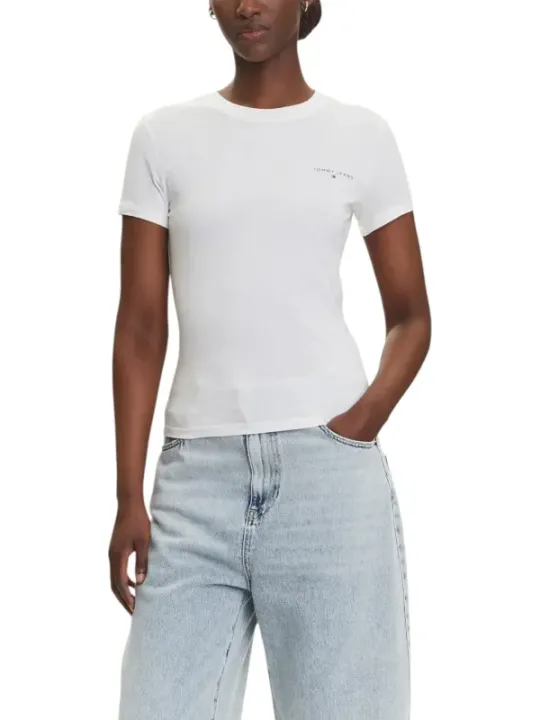 "Tommy Hilfiger Jeans T-Shirts im Sale | Tommy Hilfiger Damen TShirt Herbst Winter Weiß Bio-Baumwolle online kaufen"|Planet-Deluxe
