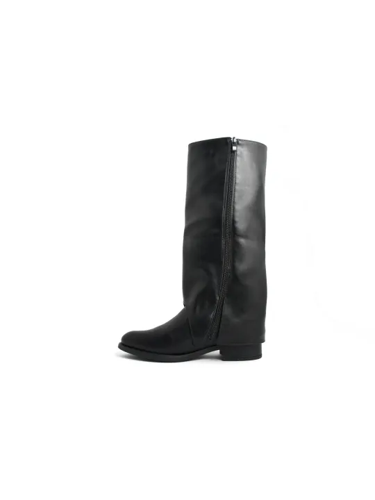Schwarze Lederstiefel mit Reißverschluss