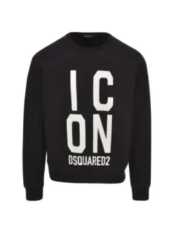 Dsquared Herren Fleece Sweatshirt Schwarz, Langarm, Druck