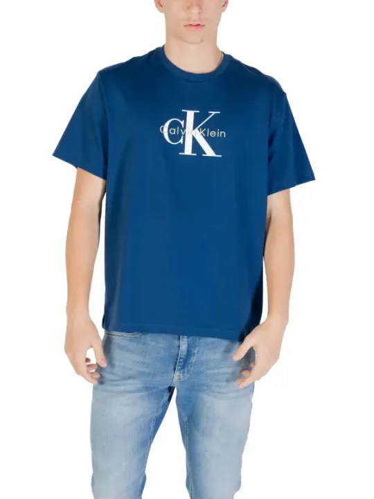 "Calvin Klein Jeans T-Shirts im Sale | Calvin Klein Jeans Herren T-Shirt Blau Druck Kurzarm online kaufen"|Planet-Deluxe