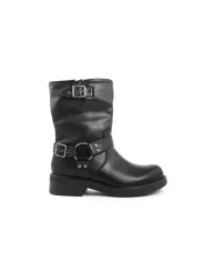 Schwarze Lederstiefel mit Schnallenriemen