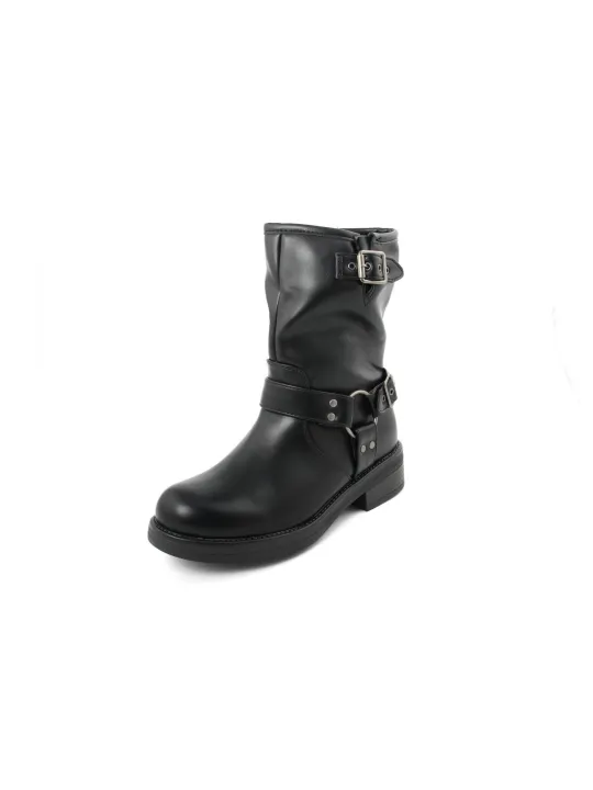 Schwarze Lederstiefeletten mit Riemen