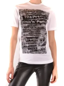 Dsquared Damen Weißes Druckshirt aus Baumwolle, Kurzarm