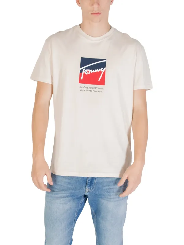 "Tommy Hilfiger Jeans T-Shirts im Sale | Tommy Hilfiger Herren TShirt Beige Herbst Winter online kaufen"|Planet-Deluxe