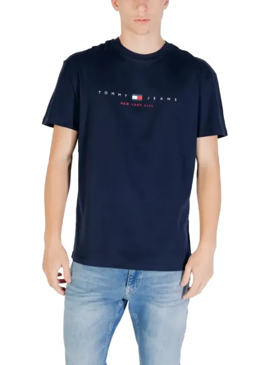 "Tommy Hilfiger Jeans T-Shirts im Sale | Tommy Hilfiger Herren TShirt Blau Druck Bio Baumwolle online kaufen"|Planet-Deluxe