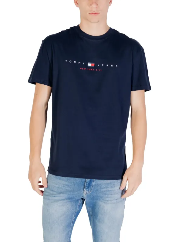 "Tommy Hilfiger Jeans T-Shirts im Sale | Tommy Hilfiger Herren TShirt Blau Druck Bio Baumwolle online kaufen"|Planet-Deluxe