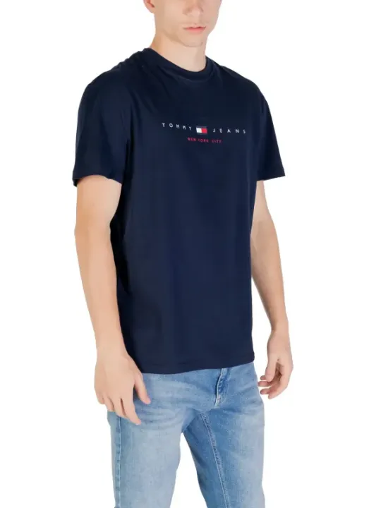 "Tommy Hilfiger Jeans T-Shirts im Sale | Tommy Hilfiger Herren TShirt Blau Druck Bio Baumwolle online kaufen"|Planet-Deluxe