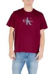 "Calvin Klein Jeans T-Shirts im Sale | Calvin Klein Herren Bordeaux Druck TShirt Herbst Winter online kaufen"|Planet-Deluxe