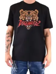 "Dsquared2 T-Shirts im Sale | Dsquared2 Herren TShirt Schwarz Druck HerbstWinter online kaufen"|Planet-Deluxe