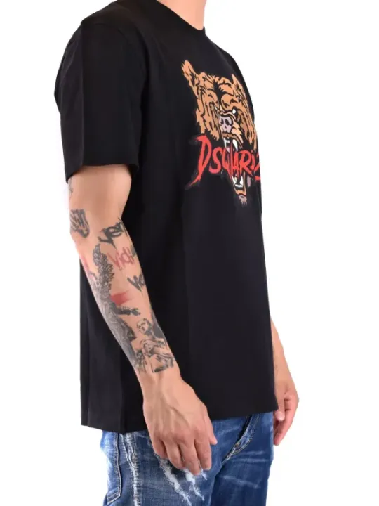 "Dsquared2 T-Shirts im Sale | Dsquared2 Herren TShirt Schwarz Druck HerbstWinter online kaufen"|Planet-Deluxe