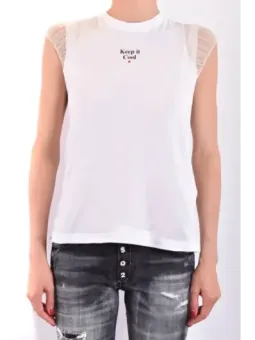 Dsquared2 Damen Top – Ärmellos, Print, 100% Baumwolle, Weiß