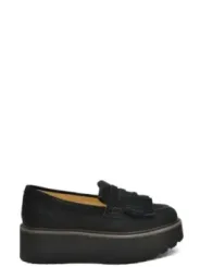 Schwarzer Leder-Loafer mit Plateausohle