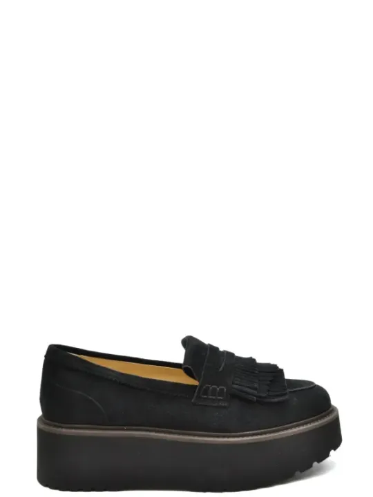 Schwarzer Leder-Loafer mit Plateausohle