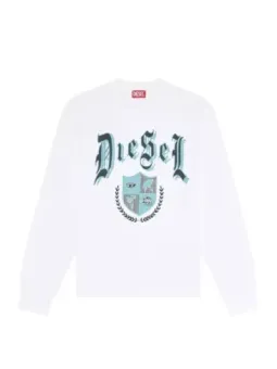 Diesel Herren Fleece Pullover Weiß - Langarm Sweatshirt
