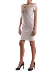"Pinko Kleider im Sale | Pinko Damenkleid 486879 - Elegantes Einfarbiges Sommerkleid in Weiß mit Rundhalsausschnitt und Kurzen Ärmeln für Frühjahr/So online kaufen"|Planet-Deluxe
