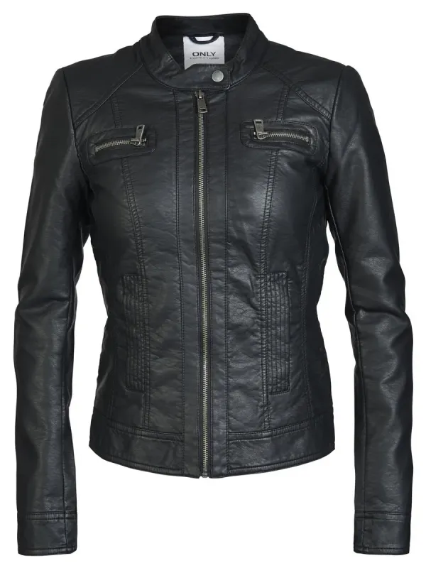 Dunkle Lederjacke mit Reißverschlüssen Dunkle Lederjacke mit Reißverschlüssen