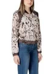 cremefarbene Bomberjacke mit abstraktem Muster