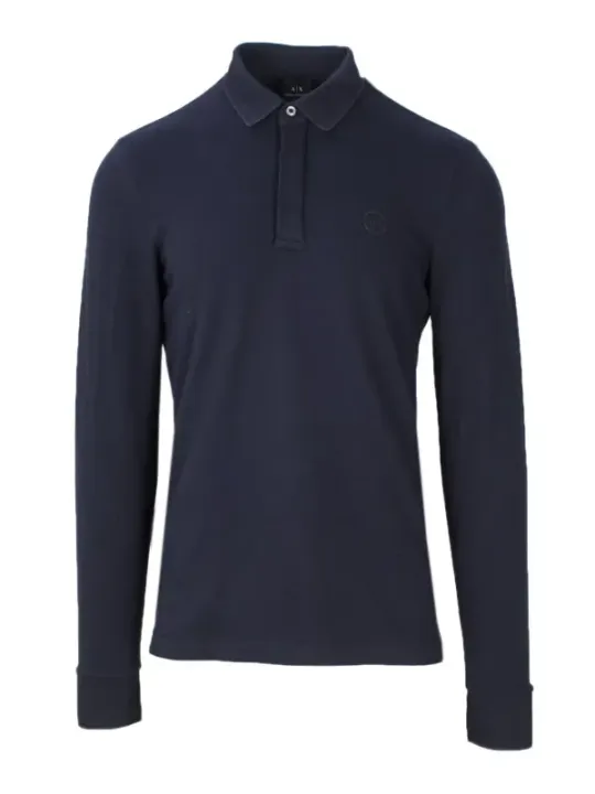 Dunkles blaues Langarm-Poloshirt