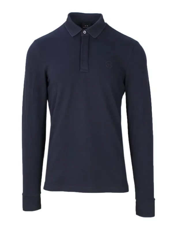 Dunkles blaues Langarm-Poloshirt Dunkles blaues Langarm-Poloshirt