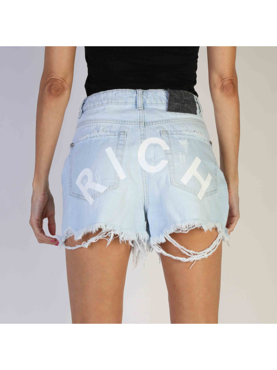 Leichte Jeansshorts mit Fransen und Patch