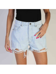Hellblaue Jeansshorts mit Fransen
