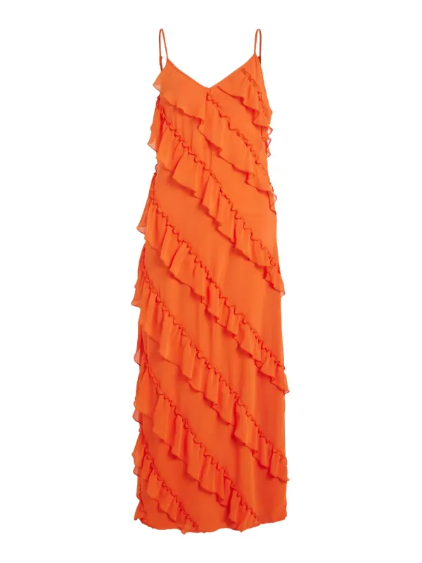 Orange Rüschenärmelloses Vila Sommerkleid Orange Rüschenärmelloses Vila Sommerkleid