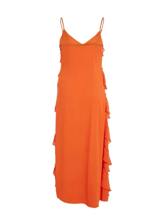 Orange Rüschenlanges Kleid Vila Clothes