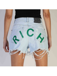 Zerrissene Jeansshorts mit grünem Logo