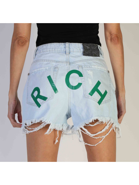 Zerrissene Jeansshorts mit grünem Logo