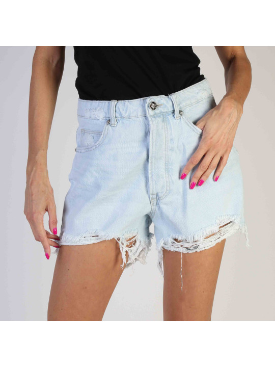 Hellblaue, zerrissene High-Waist-Jeansshorts
