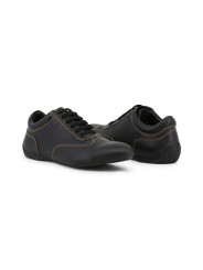 Schwarze Lederschuhe mit gelben Nähten
