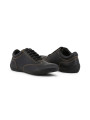Schwarze Lederschuhe mit gelben Nähten