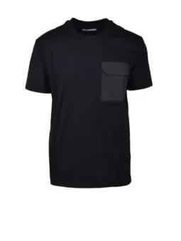 Schwarzes Baumwoll-T-Shirt mit Tasche