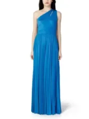 Blaues Satin-Abendkleid mit Falten