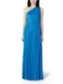 Blaues Satin-Abendkleid mit Falten
