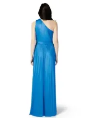 Blauer Seiden-Abendkleid mit Schleife
