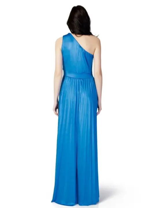 Blauer Seiden-Abendkleid mit Schleife