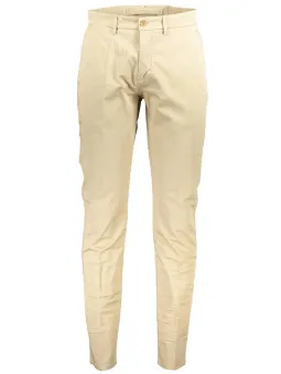 Schmale beige Hose mit Stickerei & Logo, 4 Taschen