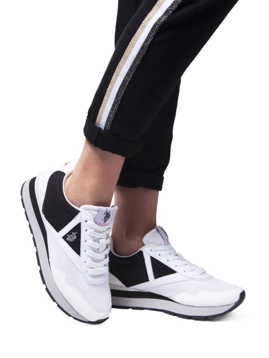 "U.S. POLO BEST PRICE Sneakers im Sale | US Polo Schnür-Sneaker Kontrastdetails Weiß-Schwarz online kaufen"|Planet-Deluxe