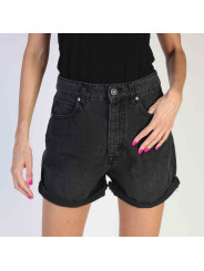 Schwarze Denim-Shorts mit Knopf