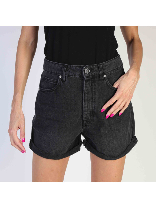 Schwarze Denim-Shorts mit Knopf