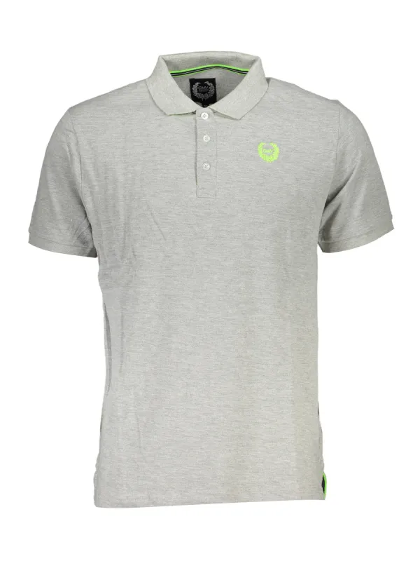 Graues GMV Poloshirt mit Stickerei & Kontrastdetails