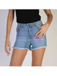 Blaue Damen-Jeansshorts mit Fransen