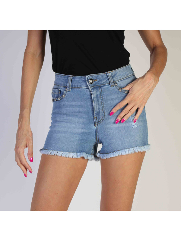 Blaue Damen-Jeansshorts mit Fransen Blaue Damen-Jeansshorts mit Fransen