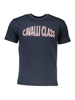 "Cavalli Class Blaues Logo T-Shirt – Rundhals, Normale Passform"