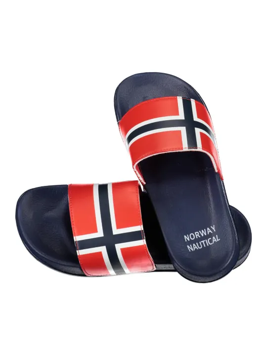 Pantoletten Norway Blau mit Logo und Kontrastdetails