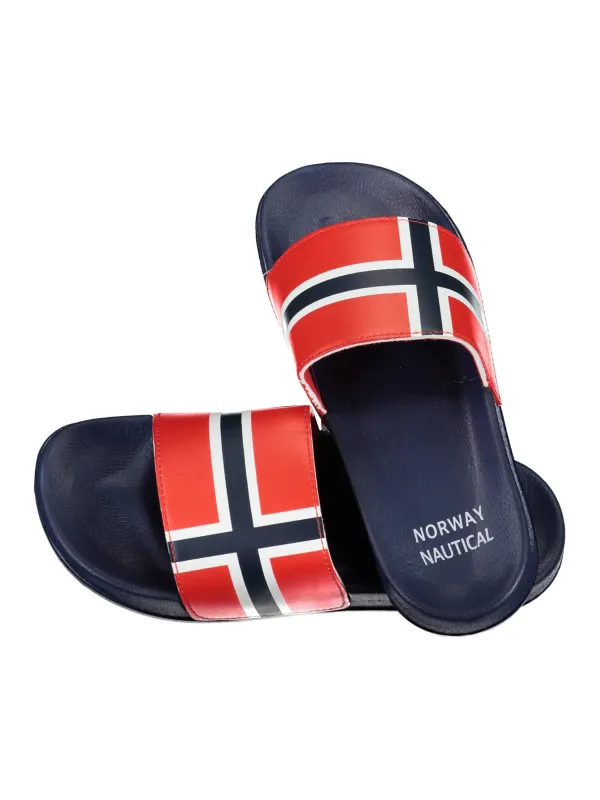 Pantoletten Norway Blau mit Logo und Kontrastdetails